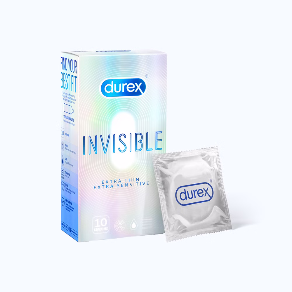 Bao cao su Durex Invisible Extra Thin Extra Sensitive siêu mỏng, vừa vặn và ôm sát (10 cái)
