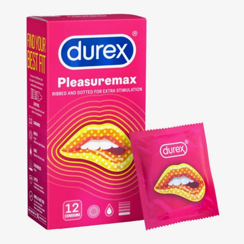 Bao cao su DUREX Pleasuremax có gân và hạt nổi dọc thân bao (hộp 12 cái)
