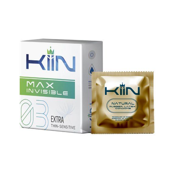 Bao cao su trơn, siêu mỏng KIIN MAX INVISIBLE hộp 3 cái