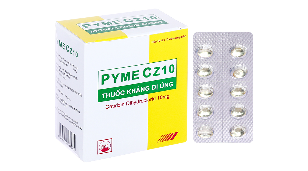 Thuốc kháng dị ứng Pyme Cz10 Pymepharco điều trị viêm mũi dị ứng, sổ mũi, mày đay (10 vỉ x 10 viên)