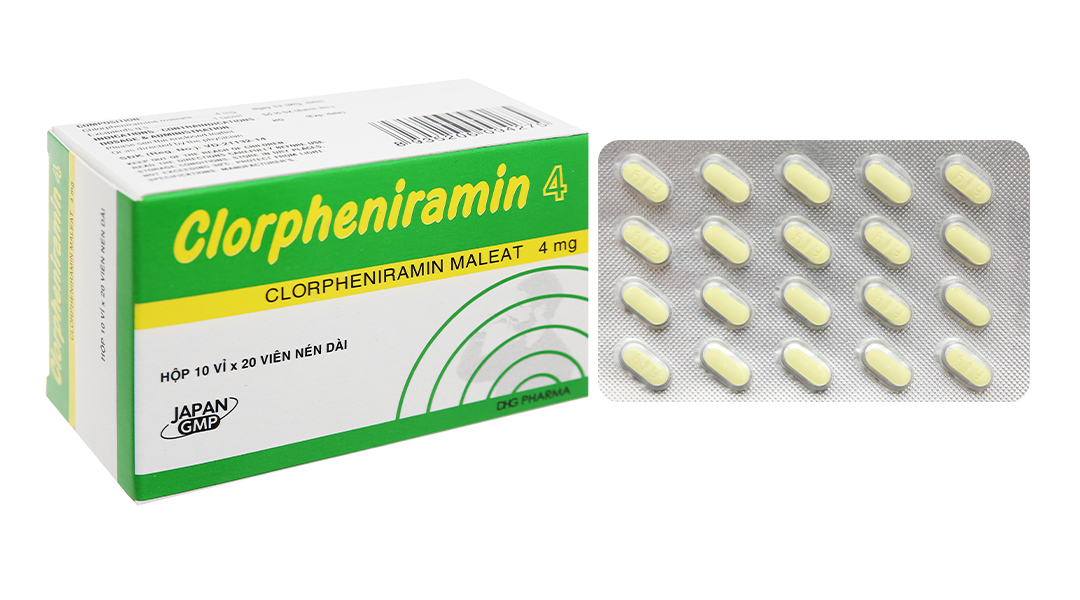 Thuốc Clorpheniramin 4 DHG điều trị viêm mũi dị ứng, chảy nước mũi (10 vỉ x 20 viên)