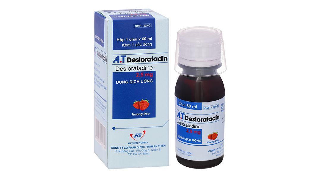 Dung dịch uống A.T Desloratadin 2.5mg An Thiên giảm viêm mũi dị ứng, ngứa, nổi mày đay mạn tính (60ml)