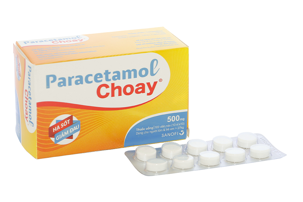 Viên nén Paracetamol Choay 500mg Sanofi điều trị triệu chứng đau từ nhẹ đến vừa, sốt (10 vỉ x 10 viên)
