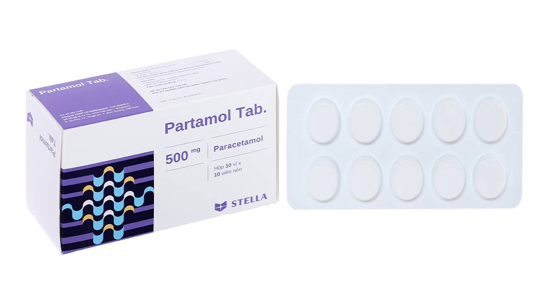 Thuốc Partamol Tab 500mg Stella điều trị các triệu chứng đau và sốt từ nhẹ đến vừa (10 vỉ x 10 viên)