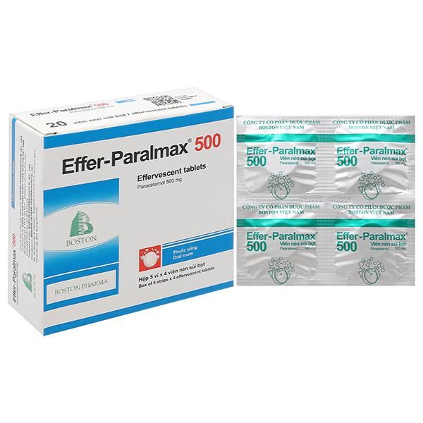 Viên sủi Effer-Paralmax 500 Boston giảm các chứng đau nhẹ đến vừa, đau đầu, đau răng (5 vỉ x 4 viên)
