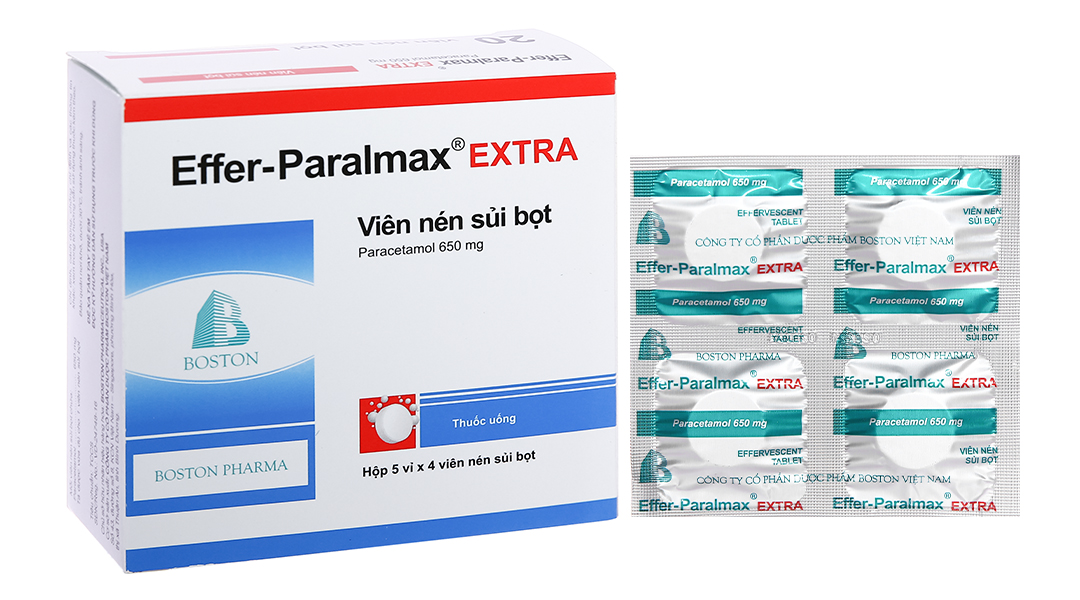 Viên nén sủi bọt Effer- Paralmax Extra 650mg giảm đau từ nhẹ đến vừa và hạ sốt (5 vỉ x 4 viên)
