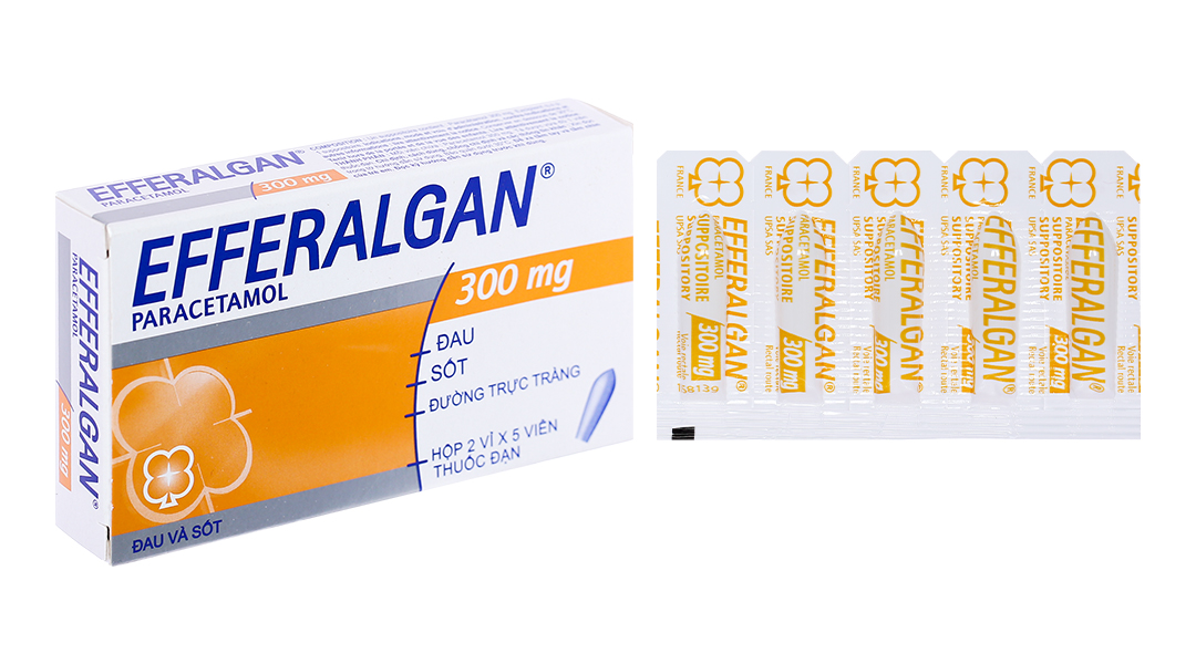 Thuốc đặt trực tràng Efferalgan 300mg UPSA SAS giảm đau, hạ sốt (10 viên)