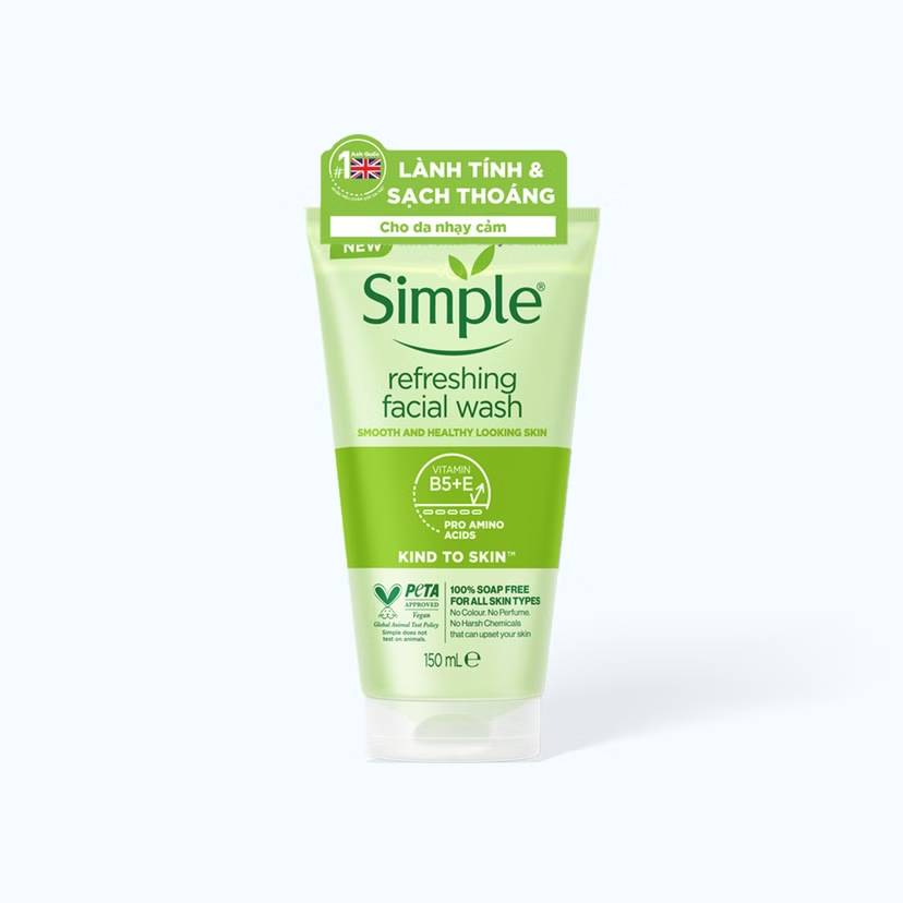 Sữa Rửa Mặt SIMPLE Refreshing Facial Wash 100% Soap Free Giúp Làm Sạch Da Tuýp 150ml